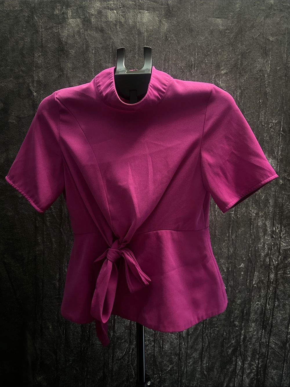 Gracia Magenta Tie-Front Short Sleeve Blouse